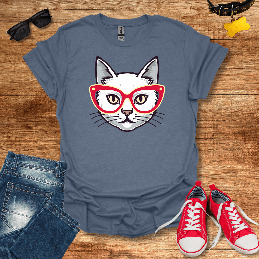 Crimson Red Glasses Kitty T-Shirt