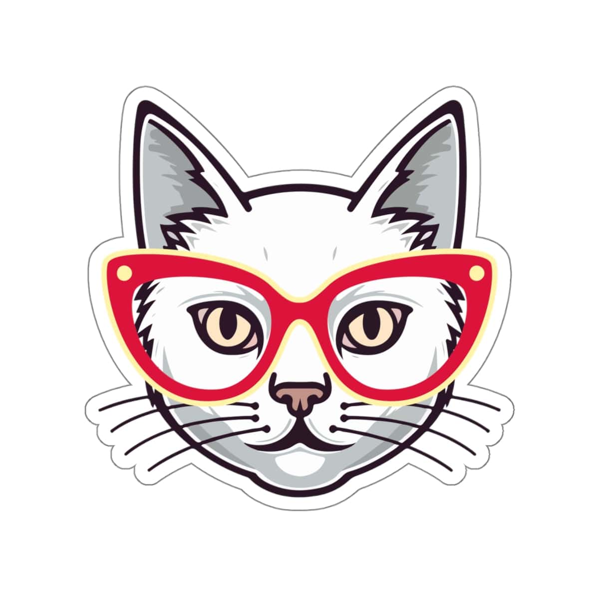 Crimson Red Glasses Kitty Sticker