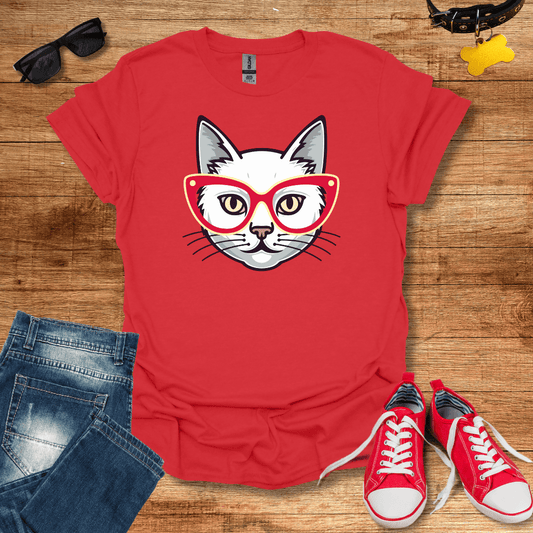 Crimson Red Glasses Kitty T-Shirt