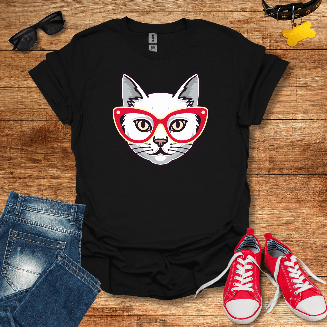 Crimson Red Glasses Kitty T-Shirt