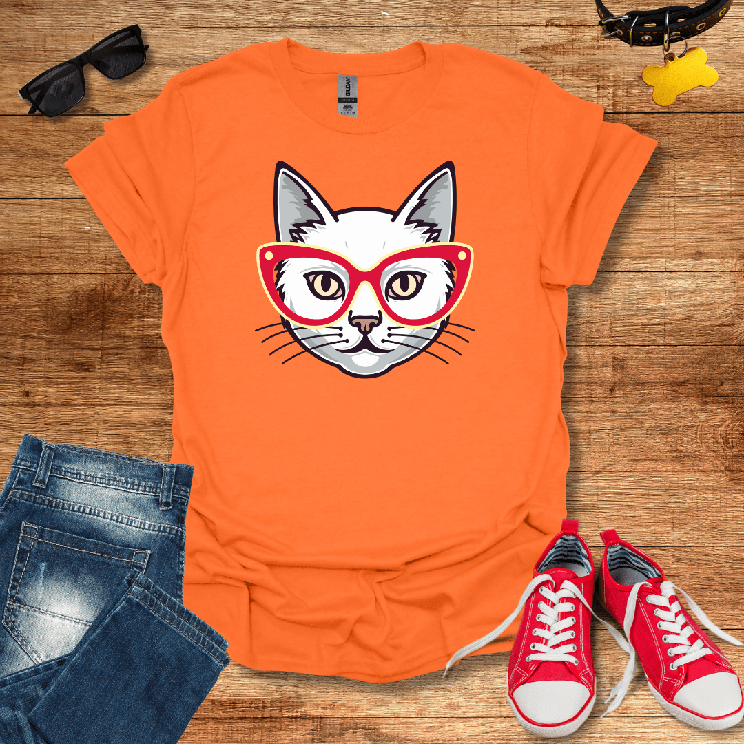 Crimson Red Glasses Kitty T-Shirt