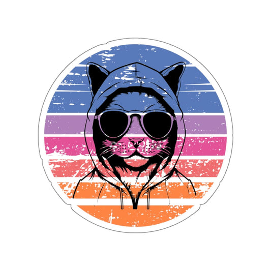 Cool Hoodie Retro Cat Sticker